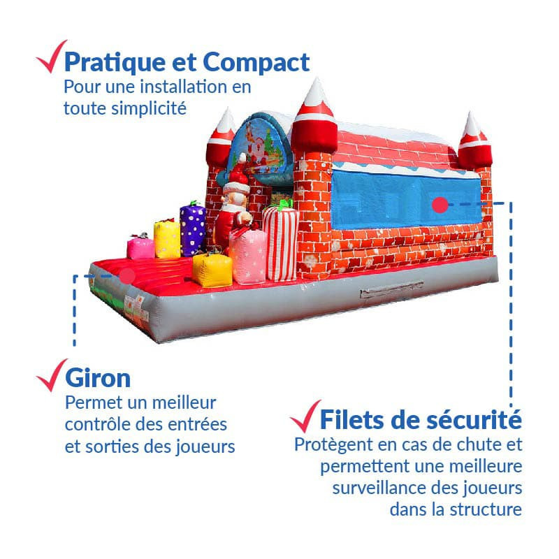 Zone obstacles du château gonflable Père Noël pour enfants